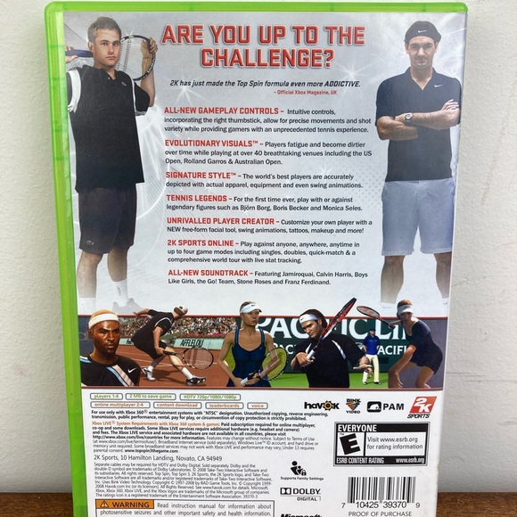 2k Sports Topspin 3 Xbox 360 Game Complete With Manual Tested Pre-Owned - Picture 2 of 12